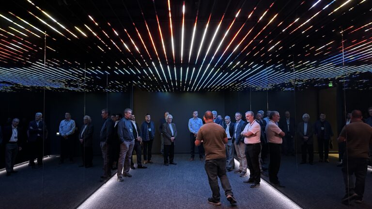 An immersive light-room demonstration during the lab tour.